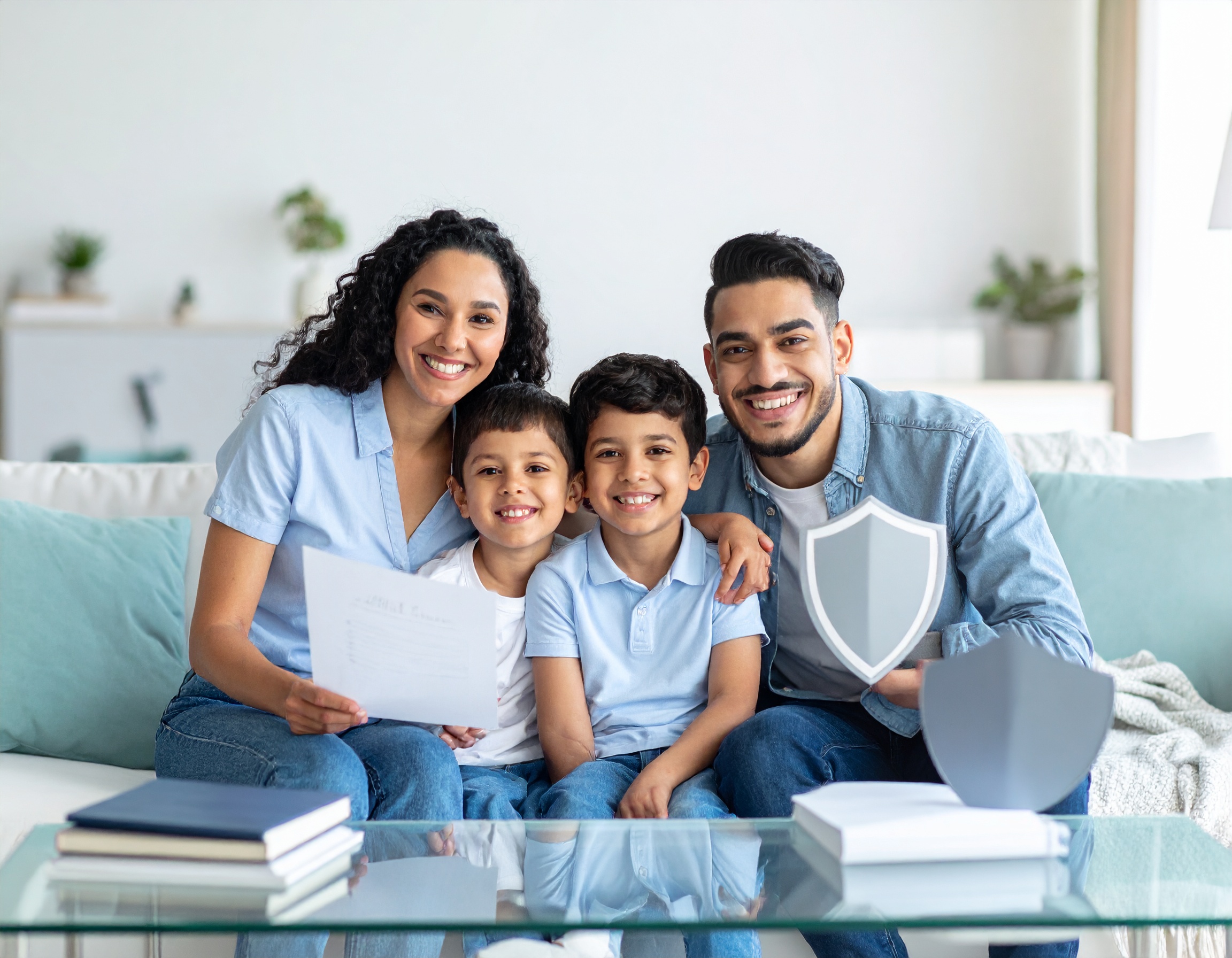 free your time Family reviewing a Will Kit and Family Protection Plan documents at home, feeling secure and protected.